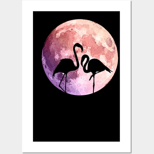 Flamingo and shades pink Moon Wall Art by Collagedream